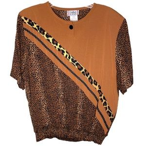 Vintage Cricket Lane Animal Print Leopard Cheetah Ric Rac Blouse Top Size 16 P